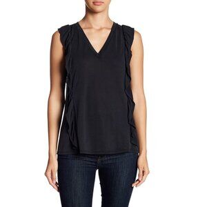 BCBGeneration Black Sleeveless Ruffle Top